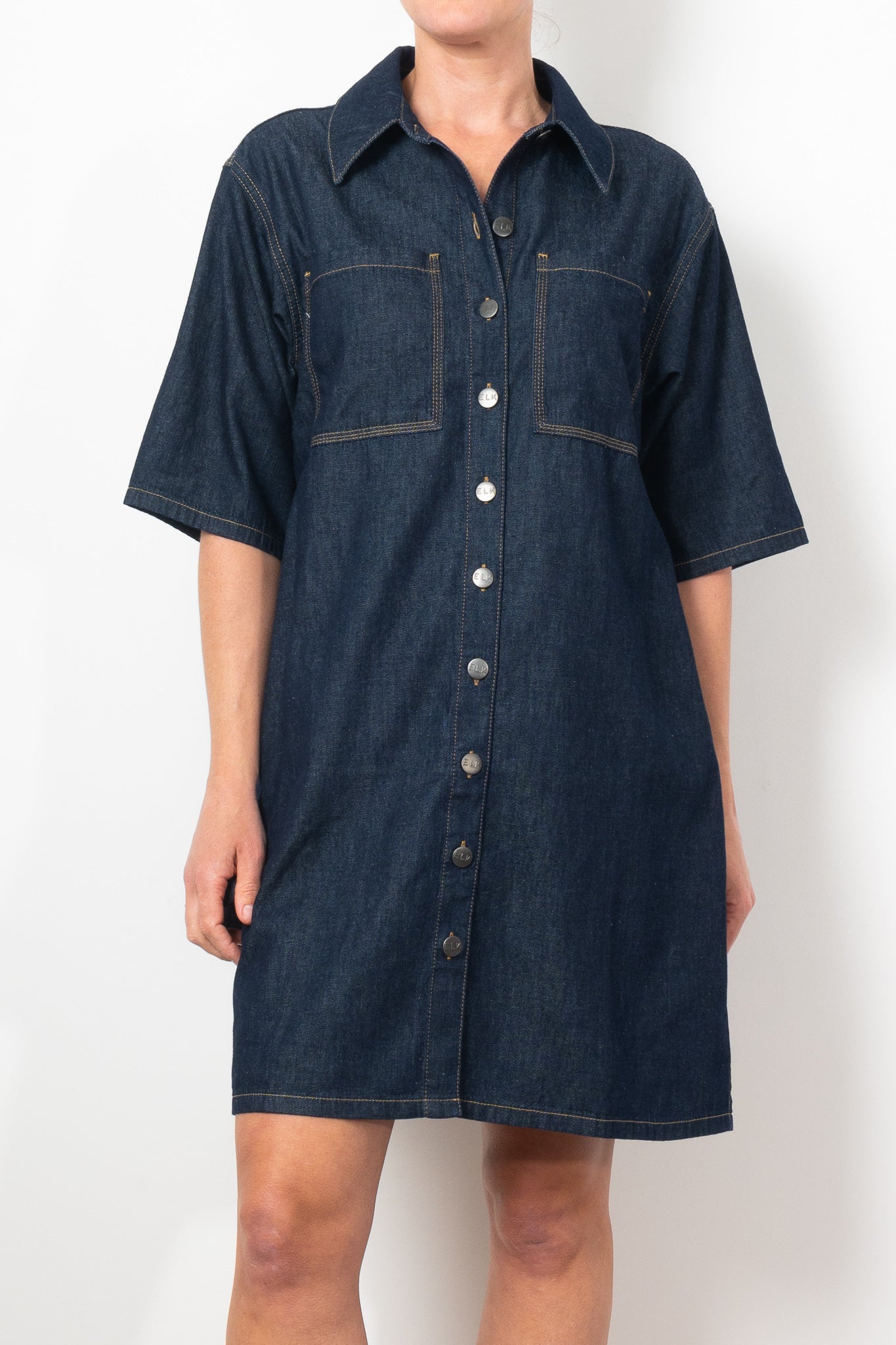 ELK Denim Pocket Dress for Women - Stylish Casual & Workwear - Perfect for Office, Date Night & Everyday Outfits