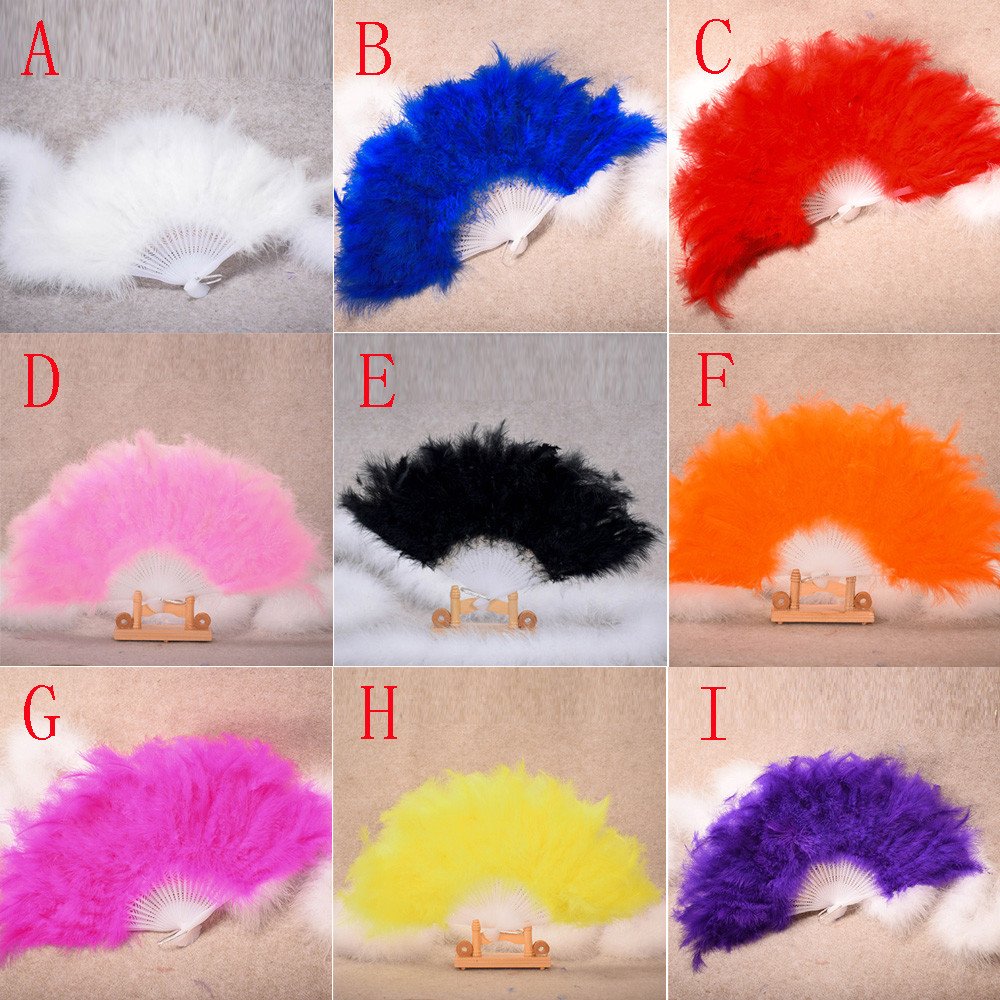 2pcs Elegant Large Feather Folding Hand Fans - Red Wedding Showgirl Dance Fans for Costume Accessories, Burlesque Performances & Home Decor