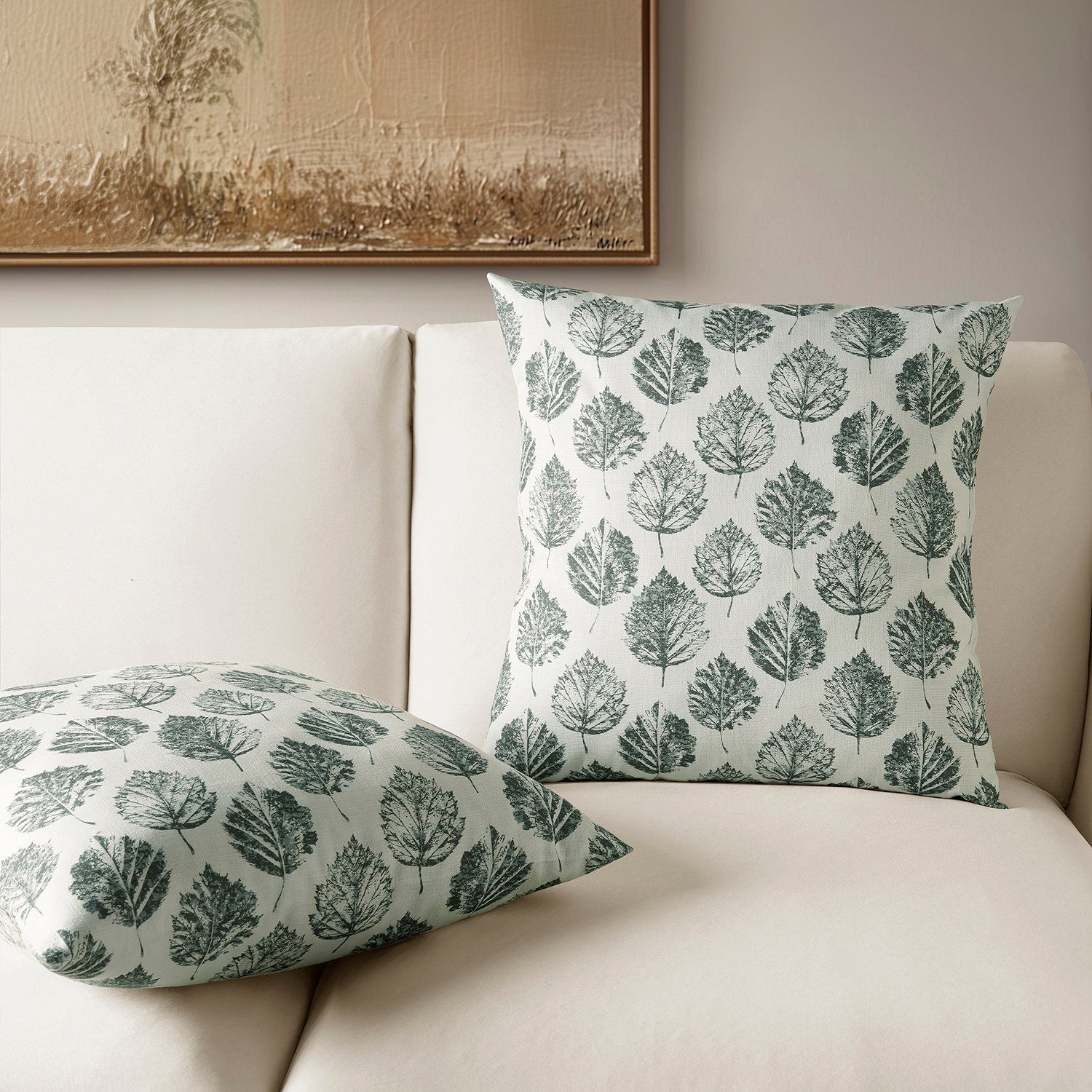 Elm Leaf Black Floral Printed Cotton Cushion Covers Set of 2 - Soft Decorative Pillow Cases for Sofa, Bed, Living Room & Home Decor