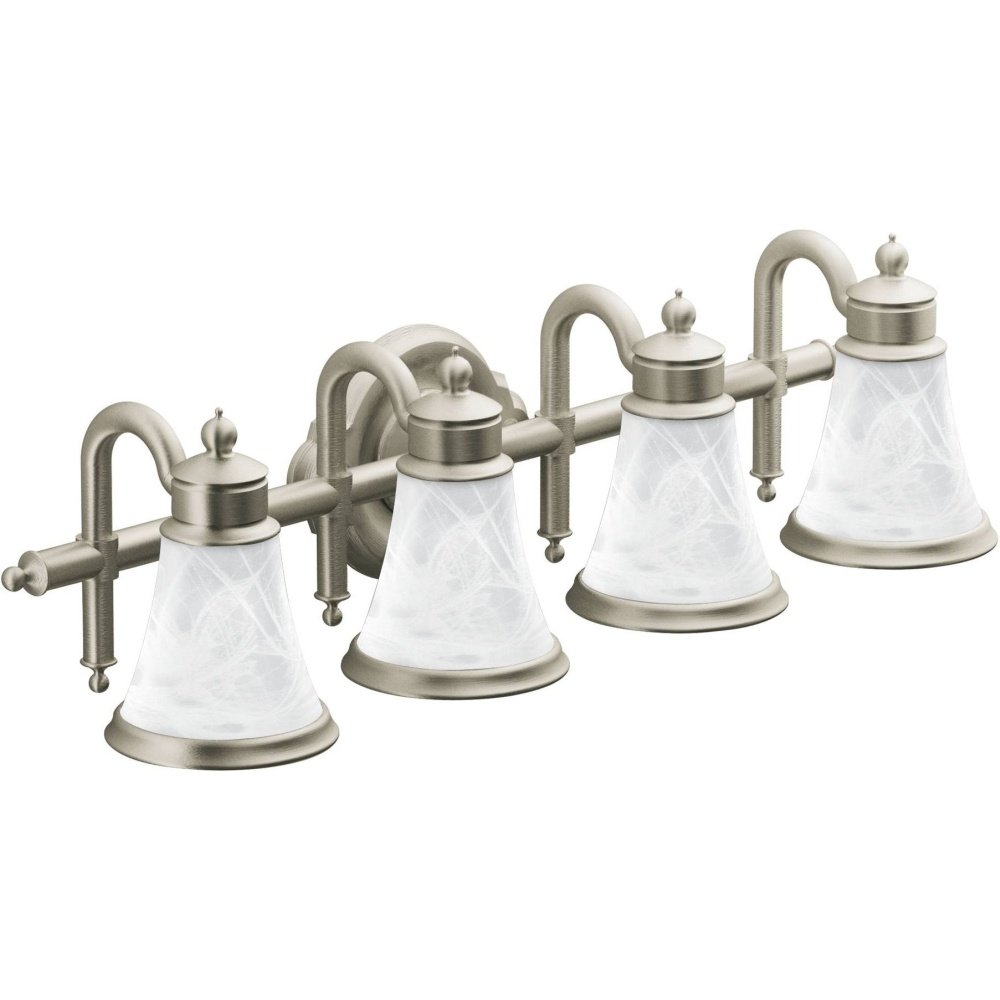 Moen YB9864BN Waterhill 4-Light Brushed Nickel Bathroom Vanity Light Fixture with Frosted Glass - 10.6