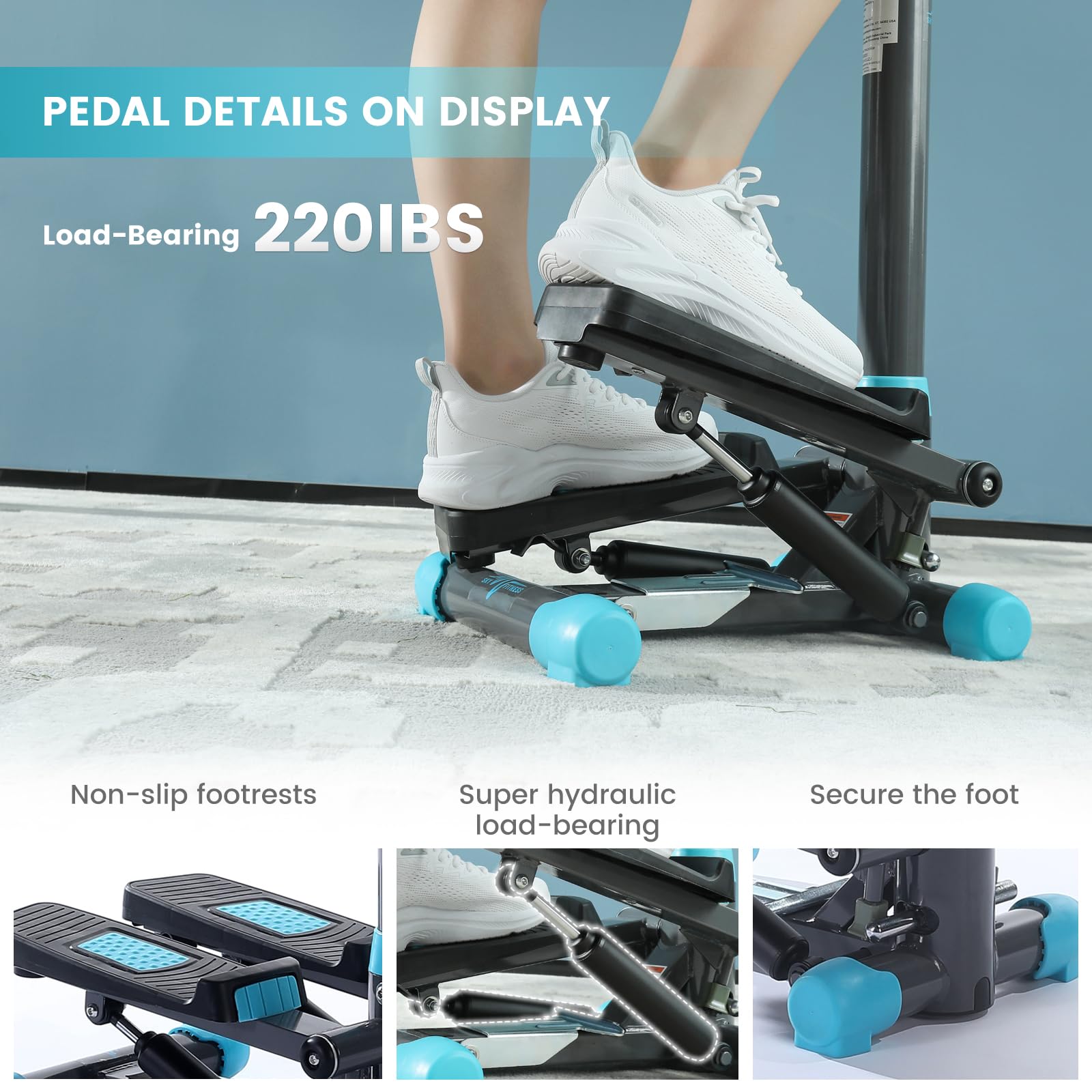 Stepper Machine for Home Workout - Portable Stepper Exercise Equipment for Fitness, Cardio & Leg Training - Compact Design for Apartments, Living Rooms, Bedrooms & Offices (Grey with Blue, Model SFSH100-A) - Perfect for Home Gym, Office Breaks & Low-Impact Workouts