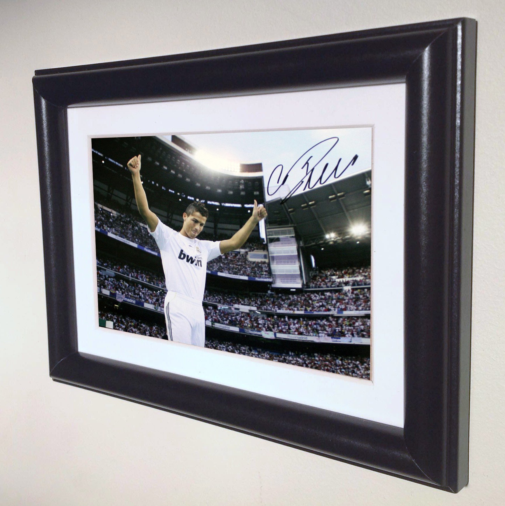Authentic Signed Cristiano Ronaldo Real Madrid Black & White Soccer Photo - Framed Autographed Memorabilia for Football Fans, Collectors & Gift Giving (Home/Office Decor, Man Cave, Sports Memorabilia Collection)