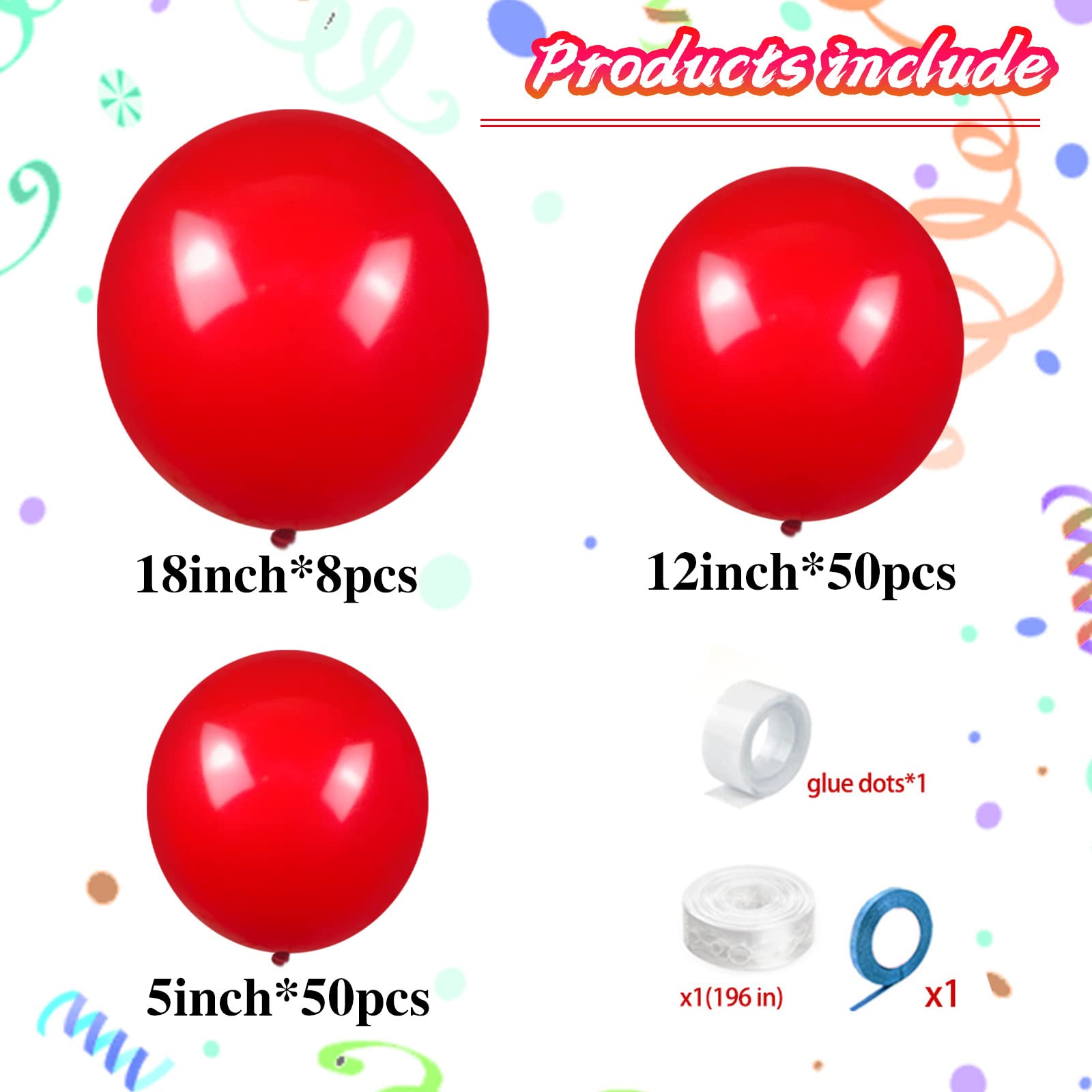 KAWKALSH 111Pcs Red Balloon Arch Kit - 18, 12, 5 Inch Latex Balloons for Birthday, Baby Shower, Wedding, Engagement, Anniversary & Christmas Party Decorations - Perfect for Indoor/Outdoor Events, Photo Backdrops & Festive Celebrations