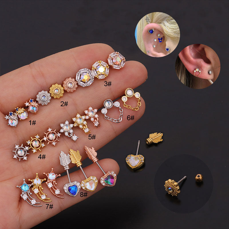 20G Cartilage Tiny Stud Earrings - Moonstone Stud Earrings for Women | HSPJ261 | Perfect for Daily Wear, Parties & Gifts