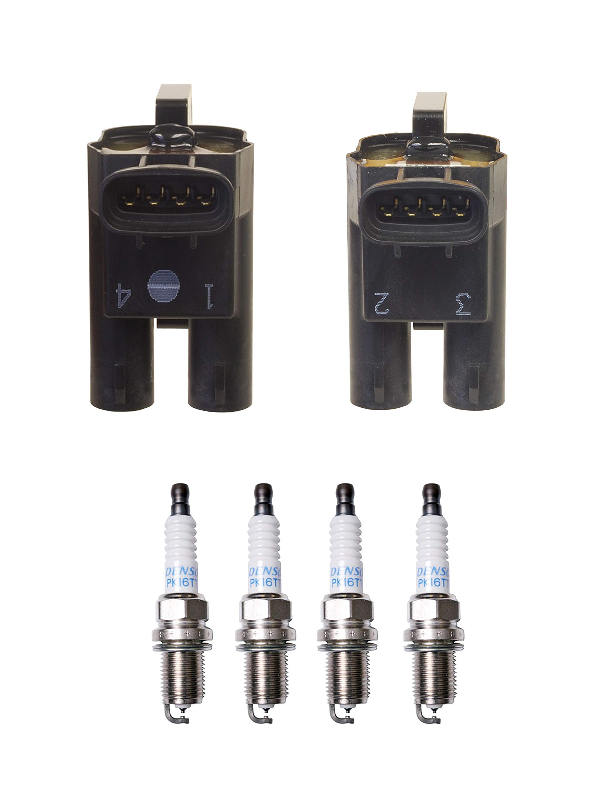 Denso 2 Ignition Coils Set & 4 Platinum TT Spark Plugs .040 Kit - Compatible with Toyota 4-Cylinder Engines | Improved Engine Performance & Fuel Efficiency | Perfect for Daily Commuting & Highway Driving