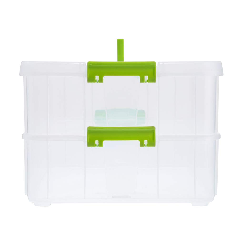 BTSKY 2-Tier Stackable Plastic Storage Box with Handle - Portable Organizer for Stationery, Craft Supplies, Jewelry & Beauty Accessories - Perfect for Home, Office & Travel Organization (Green)