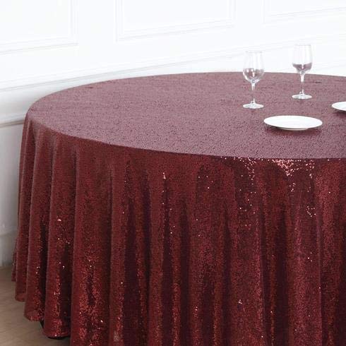 120 Inch Sequin Round Tablecloth - Premium Quality Burgundy Payette Fabric for Wedding, Birthday, Christmas Party & Hall Decoration | Elegant Dining & Event Table Cover