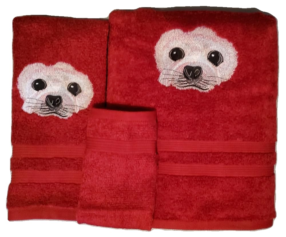 Soft & Absorbent Bath Towel Set with Cute Embroidered Harp Seal Face - 2-Piece Luxury Bath & Beach Towels for Spa, Pool, and Home Decor