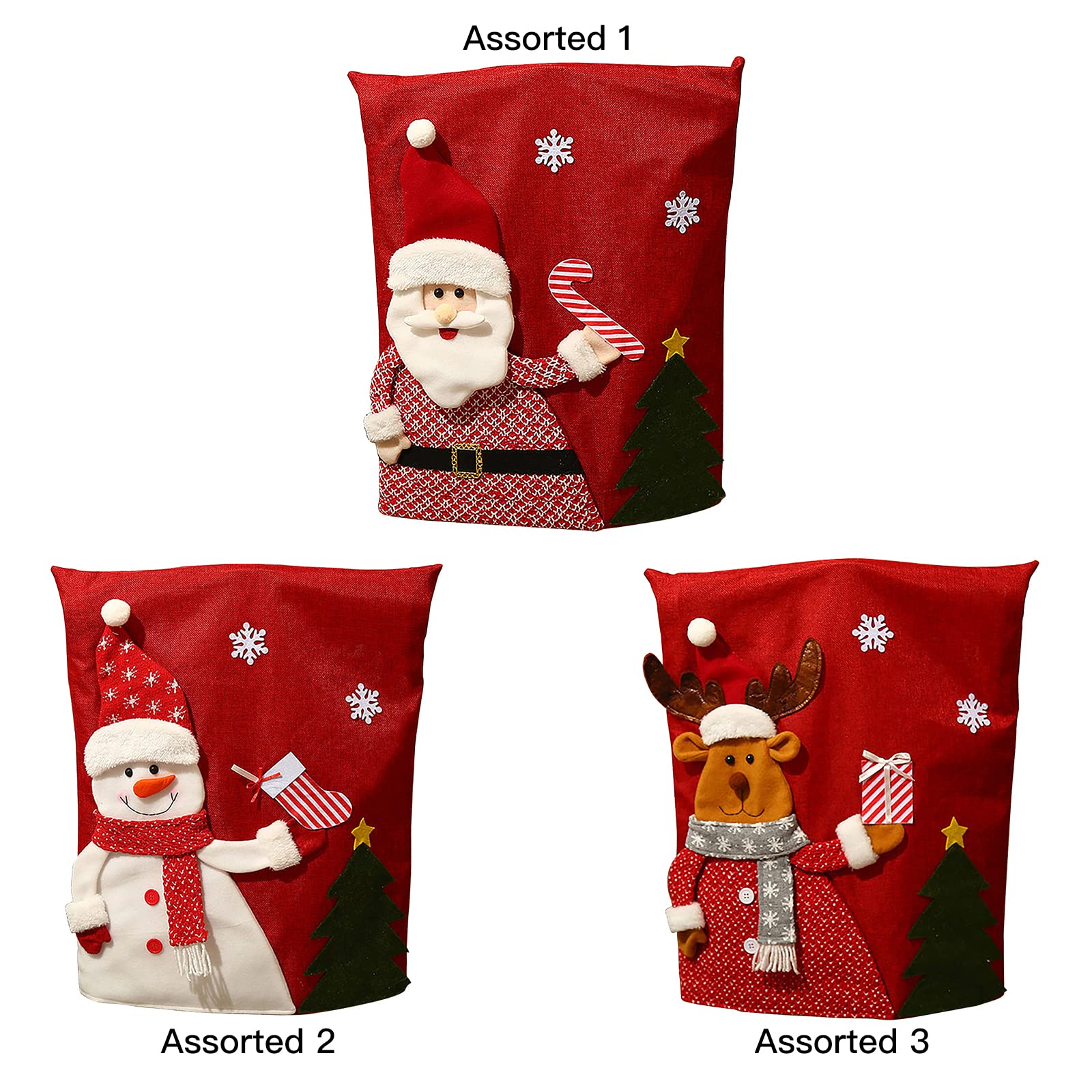 Santa Snowman Elk Christmas Chair Covers Set of 3 - Holiday Dining Chair Back Covers for Christmas Banquet, Kitchen & Dining Room Decor | Perfect for Holiday Parties, Family Gatherings & Festive Home Decoration