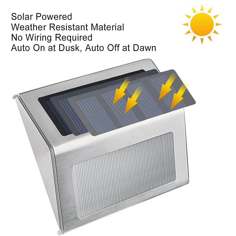 8 Pack Solar Powered Outdoor Fence Lights - Stainless Steel Waterproof LED Deck Lighting for Steps, Stairs, Paths & Gardens | Weatherproof Solar Wall & Step Lights (12 Pack) | Perfect for Backyard, Patio, Walkway & Landscape Lighting
