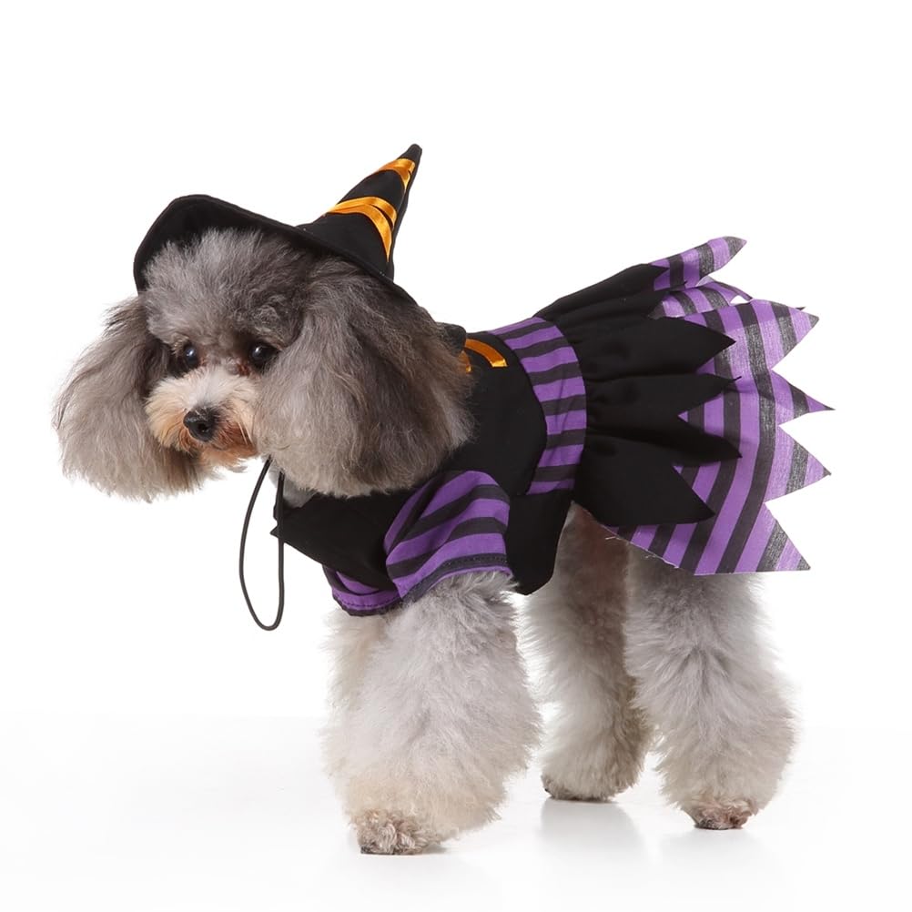 Hemobllo Halloween Dog Costume - Purple Wizard Witch Outfit with Hat for Small & Medium Dogs | Funny Pet Cosplay Costume for Halloween Parties & Dress-Up Play