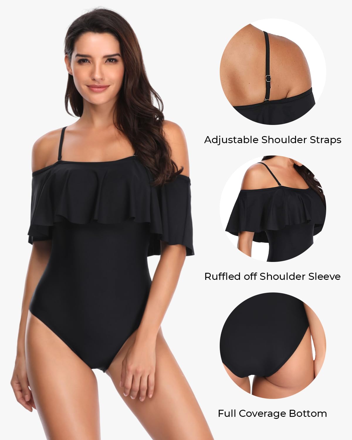 Vintage Off Shoulder Ruffled One Piece Swimsuit for Women - Beach & Pool