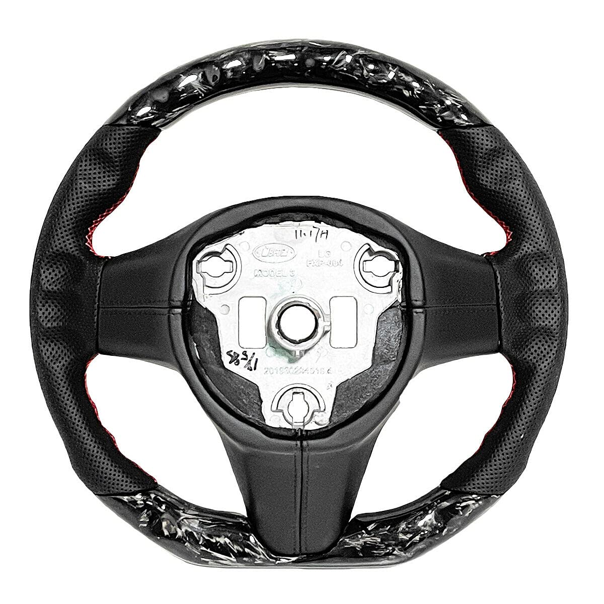 Premium Carbon Fiber Steering Wheel for Tesla Model 3 (2017-2022) - Forged Design with Red Stitching - Non-Slip Grip & Hand Protection - Upgrade Your Driving Experience for Sporty & Luxury Feel