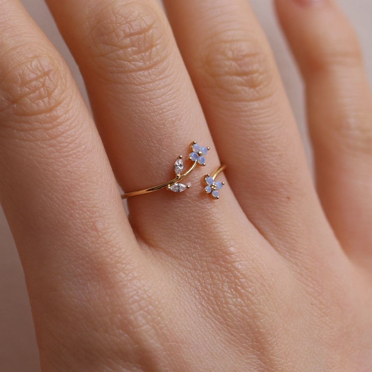 Moonstone Flower Branch Ring - Elegant Bohemian Jewelry for Women, Dainty Floral Statement Ring for Everyday Wear & Special Occasions