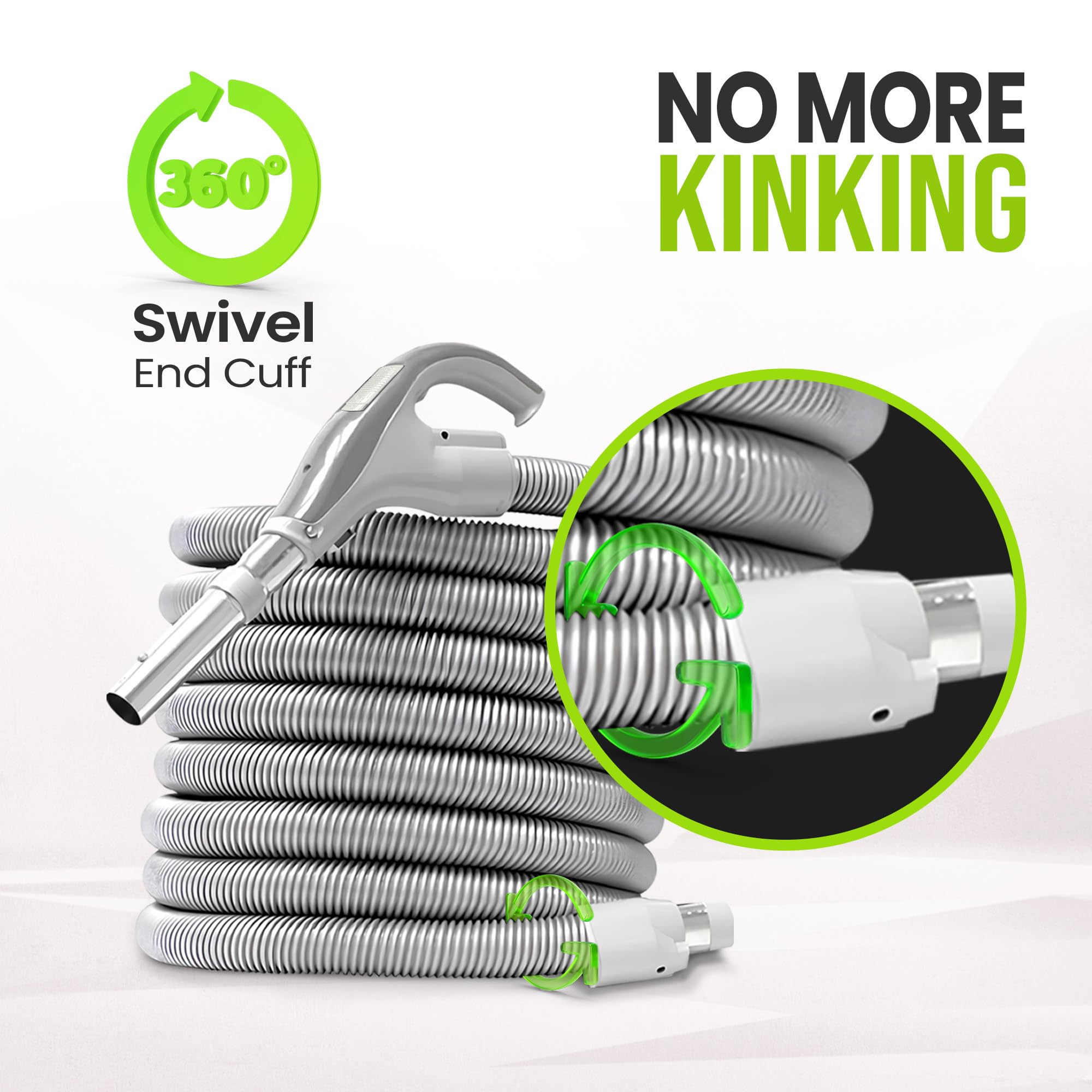 ULTRA CLEAN 50ft Central Vacuum Air Hose with Pistol-Grip Handle & 24V On/Off Switch - Compatible with BEAM, Electrolux, Eureka, Nutone Vacuums - Perfect for Whole-House Cleaning, Car Detailing & Workshop Use (Button-Lock Design)