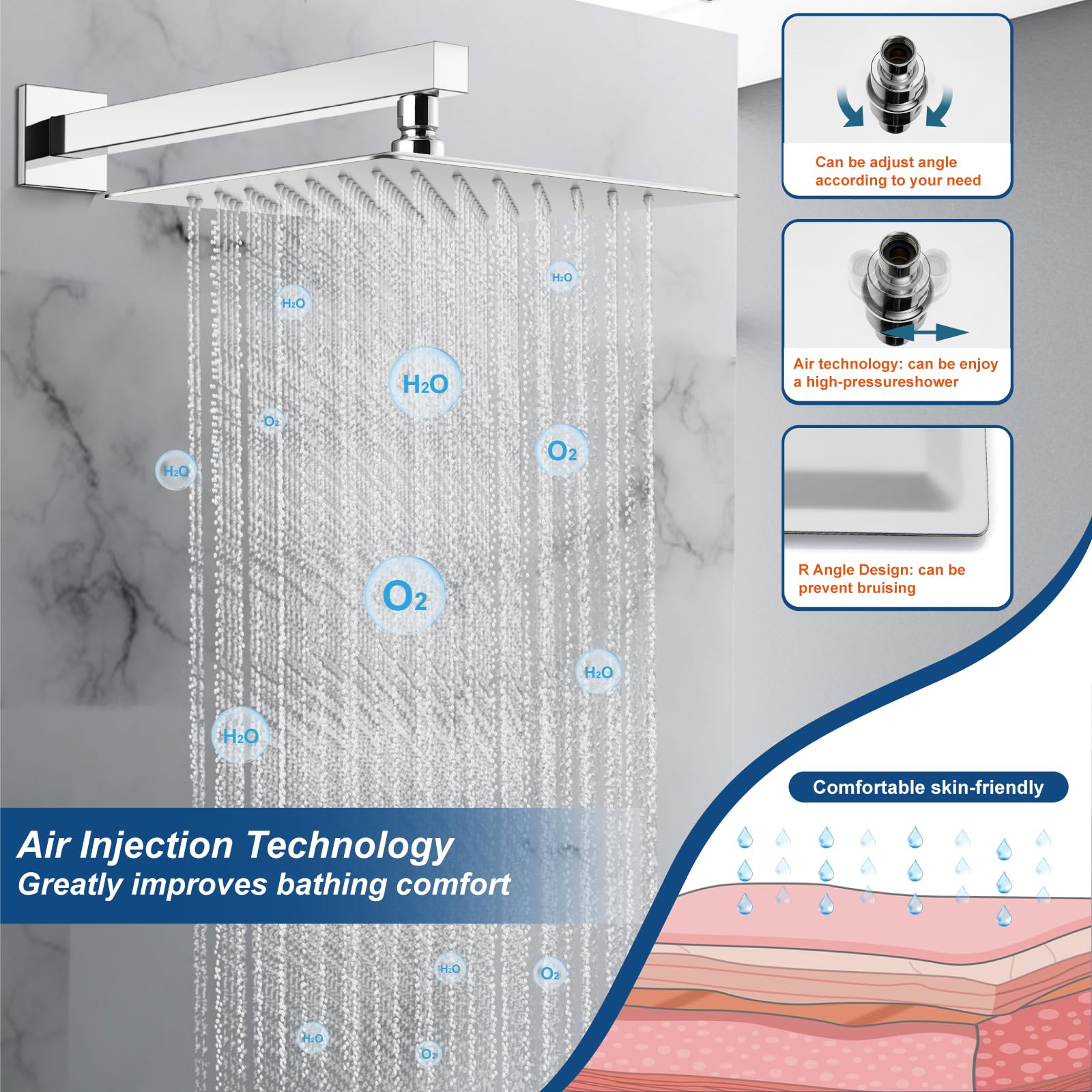 Midanya 10 Inch Square Rain Shower System - Polished Chrome Rainfall Shower Head with Handheld Sprayer, Waterfall Tub Spout & Mixer Valve Combo for Bathroom Remodeling - Perfect for Spa-Like Shower Experience and Modern Bathroom Upgrade