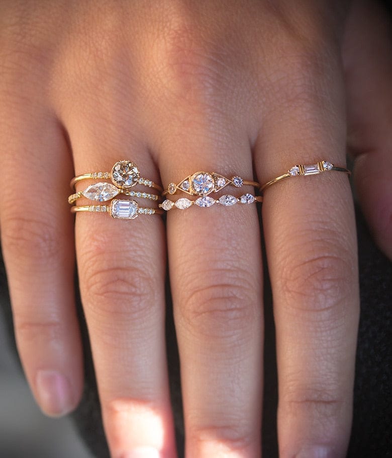 Diamond Duo Deco Spear Ring - Elegant 14K Gold Stackable Band for Women | Perfect for Weddings, Anniversaries & Everyday Luxury Jewelry