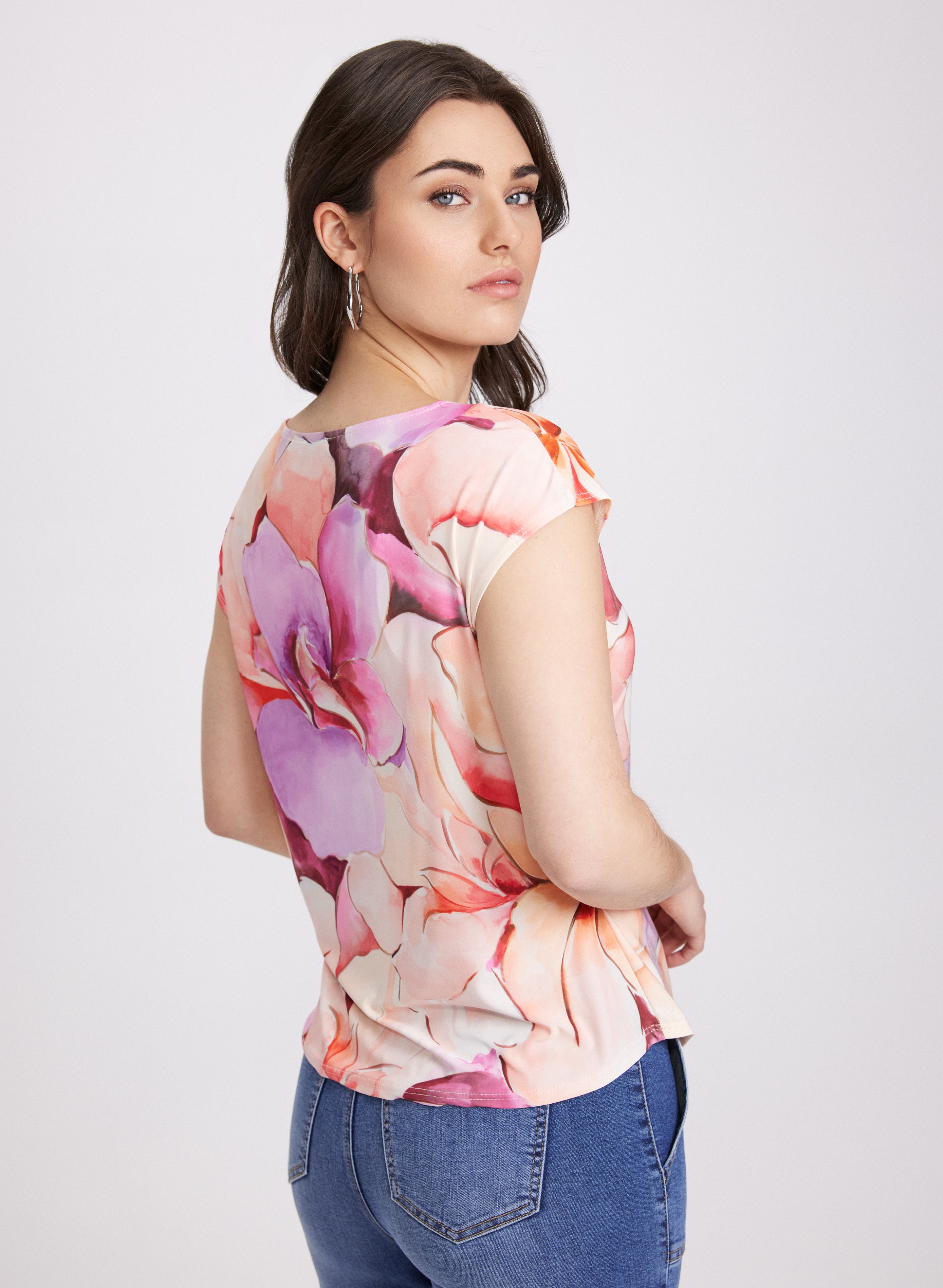 Floral Cap Sleeve Top for Women - Summer Boho Blouse with Ruffled Neckline - Perfect for Beach Vacations, Date Nights & Outdoor Parties