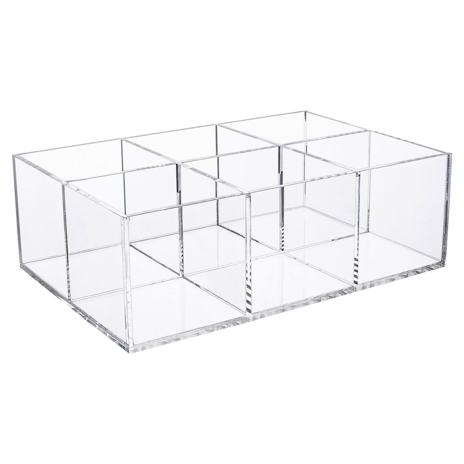 Clear Acrylic Drawer Organizer - 6 Compartment Plastic Storage Box for Bathroom Vanity, Makeup Accessories & Jewelry (7.5x2.5x2.6 Inches) - Perfect for Home, Office & Travel Organization