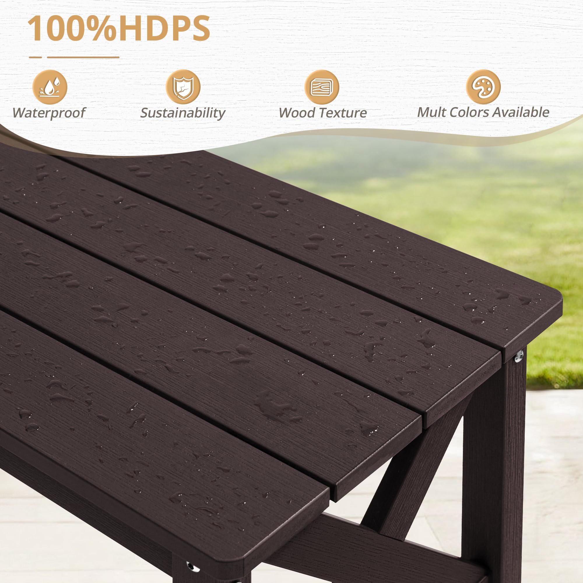 LUE BONA Outdoor Coffee Table for Patio - Rectangle HDPS All-Weather Espresso Patio Furniture - Perfect for Deck, Porch, Lawn & Garden Relaxation