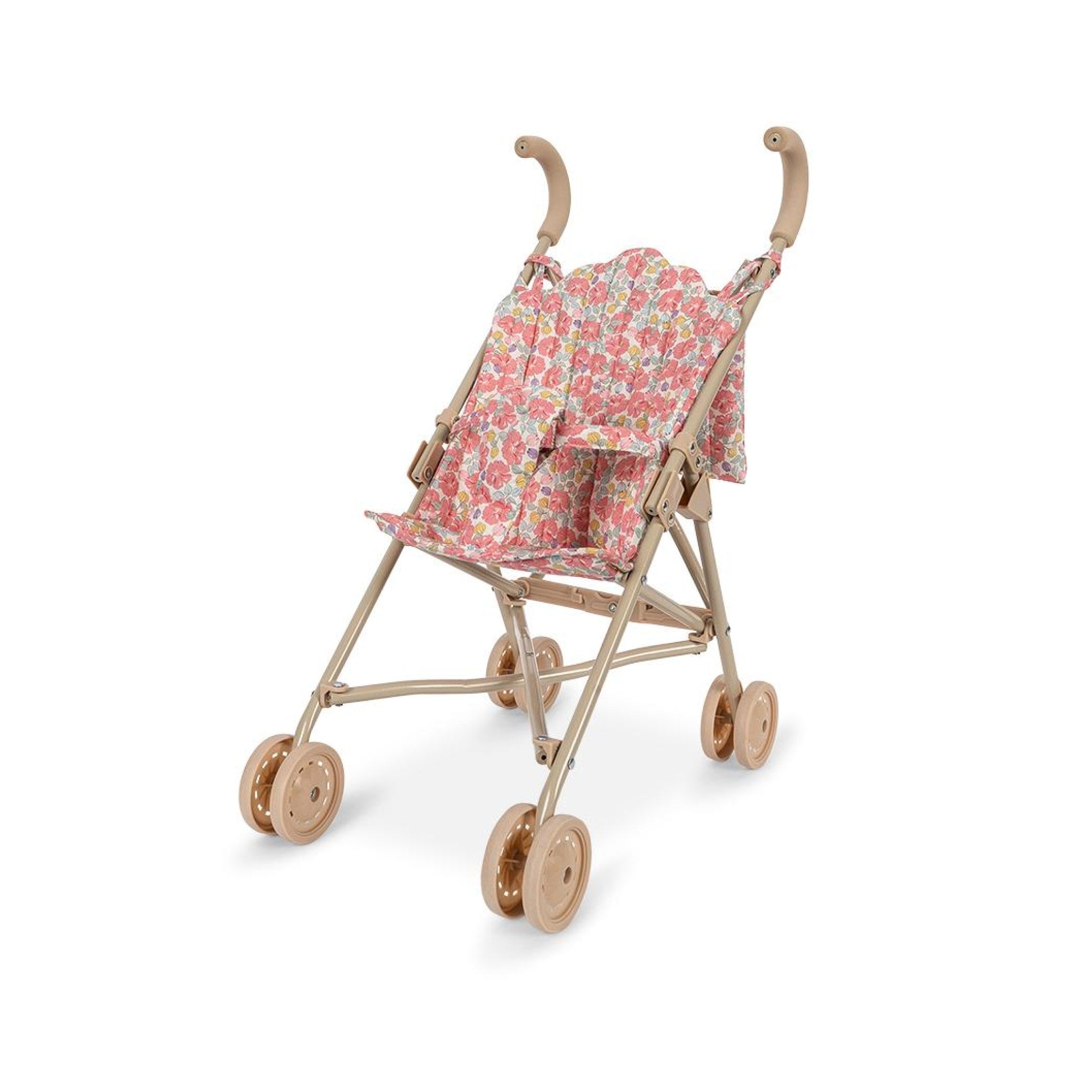 KONGES SLØJD Doll Stroller - Pink Rose Design for Kids, Perfect for Pretend Play & Indoor/Outdoor Fun