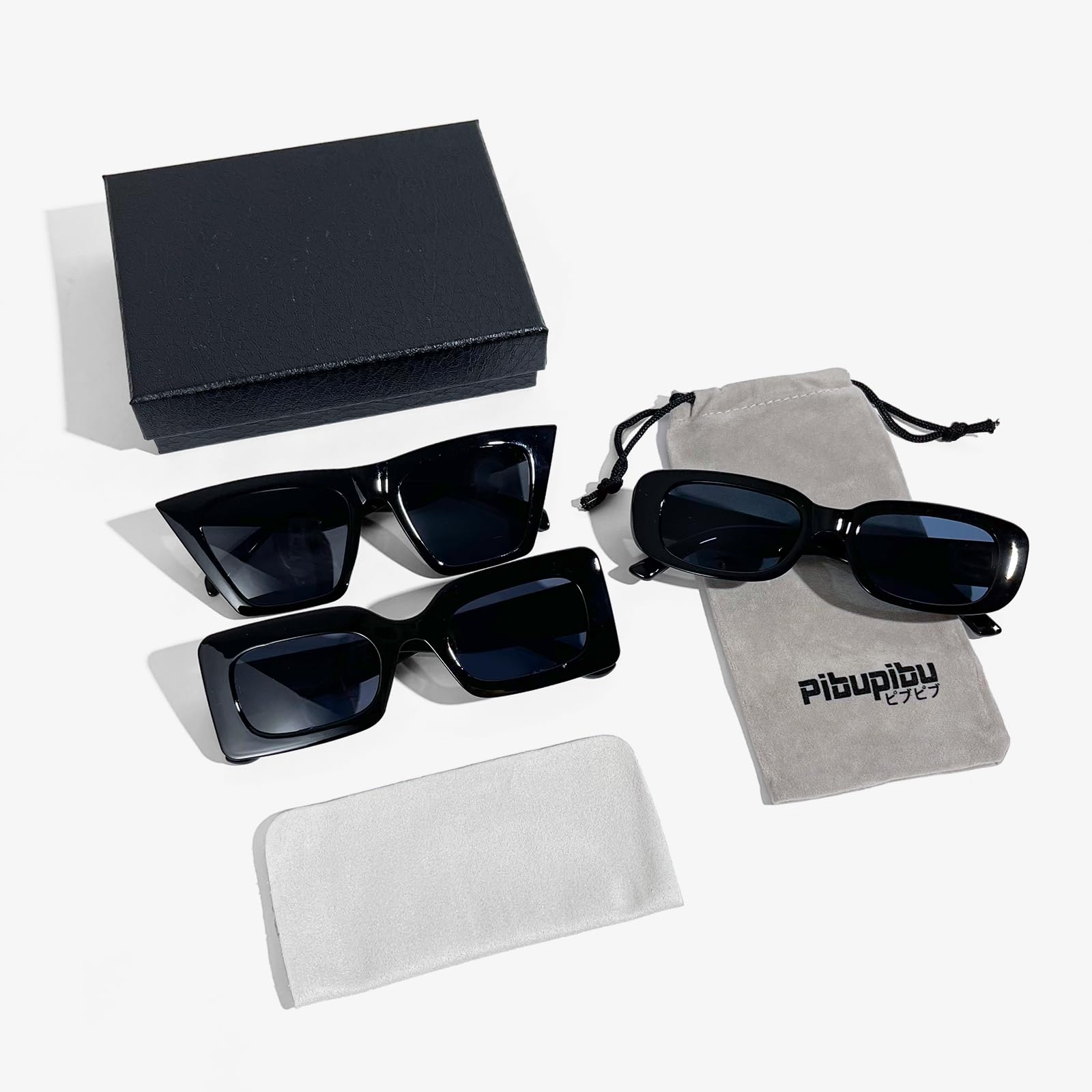 Pibupibu 3 Pack Fashion Sunglasses Set - Heart, Rectangle & Crystal Oversized Frames for Women & Men | Trendy Retro Y2K Style | Perfect for Parties, Beach & Summer Outfits