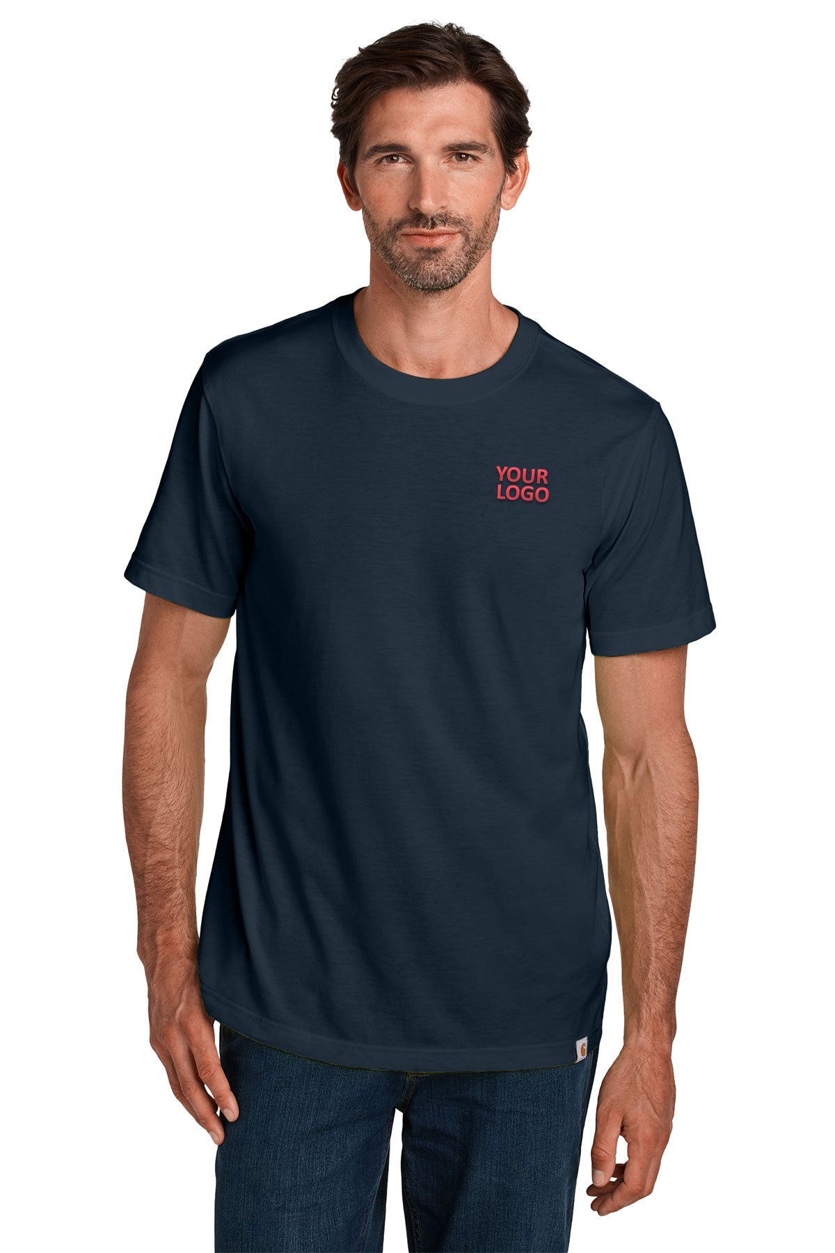 Carhartt Men's Short Sleeve Custom T-Shirts - Comfortable Cotton Work Shirts for Construction, Outdoor & Casual Wear - Navy Blue