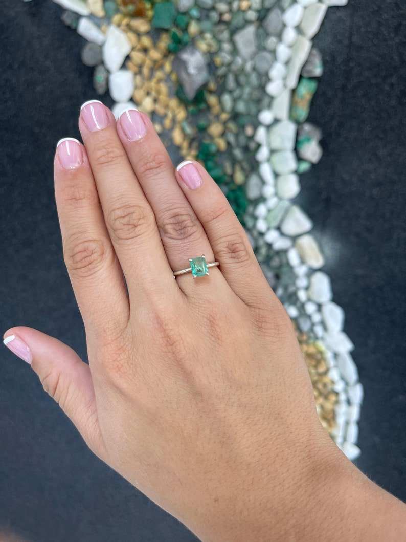 1.45ct Emerald Cut Solitaire Ring in Sterling Silver - Minimalist 4 Prong Engagement Ring for Women, Wedding Band, Anniversary Gift