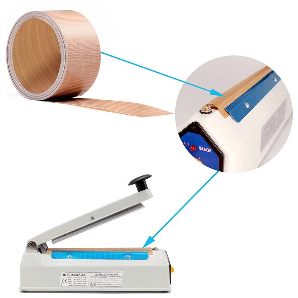 10 Pcs Impulse Sealer Replacement Parts for 12 Inch Heat Sealer - 5mm Wide Sealing Wire with 16.4ft Teflon Cloth Strip (38mm Wide) - Compatible with Most Manual 12