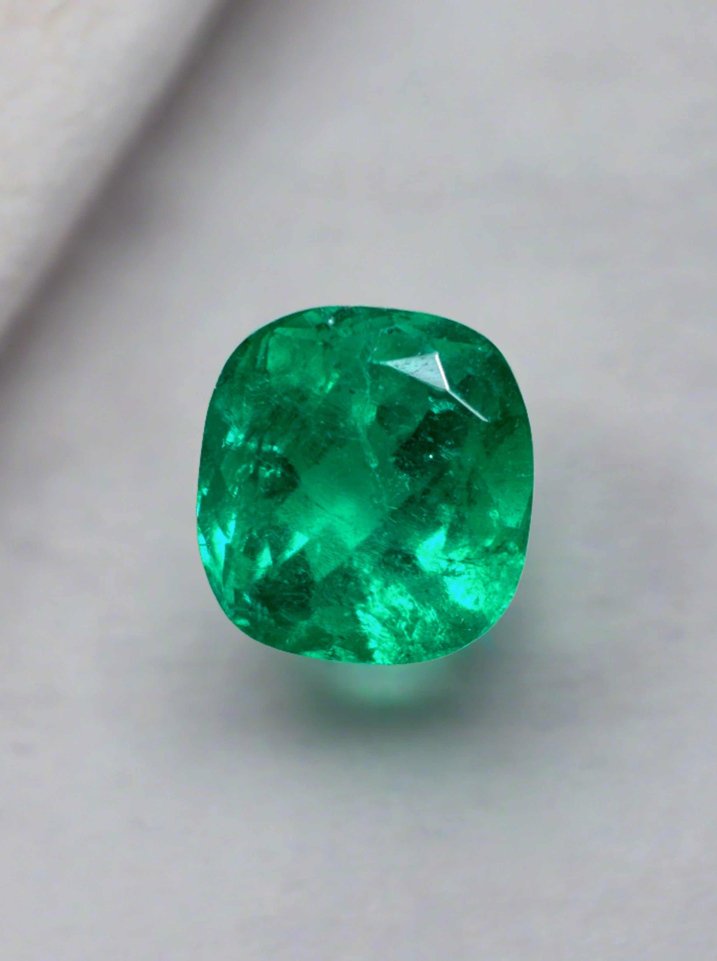 1.96 Carat Muzo Green Colombian Emerald - 7.5x7.5mm Natural Loose Cushion Cut Gemstone for Jewelry Making & Engagement Rings