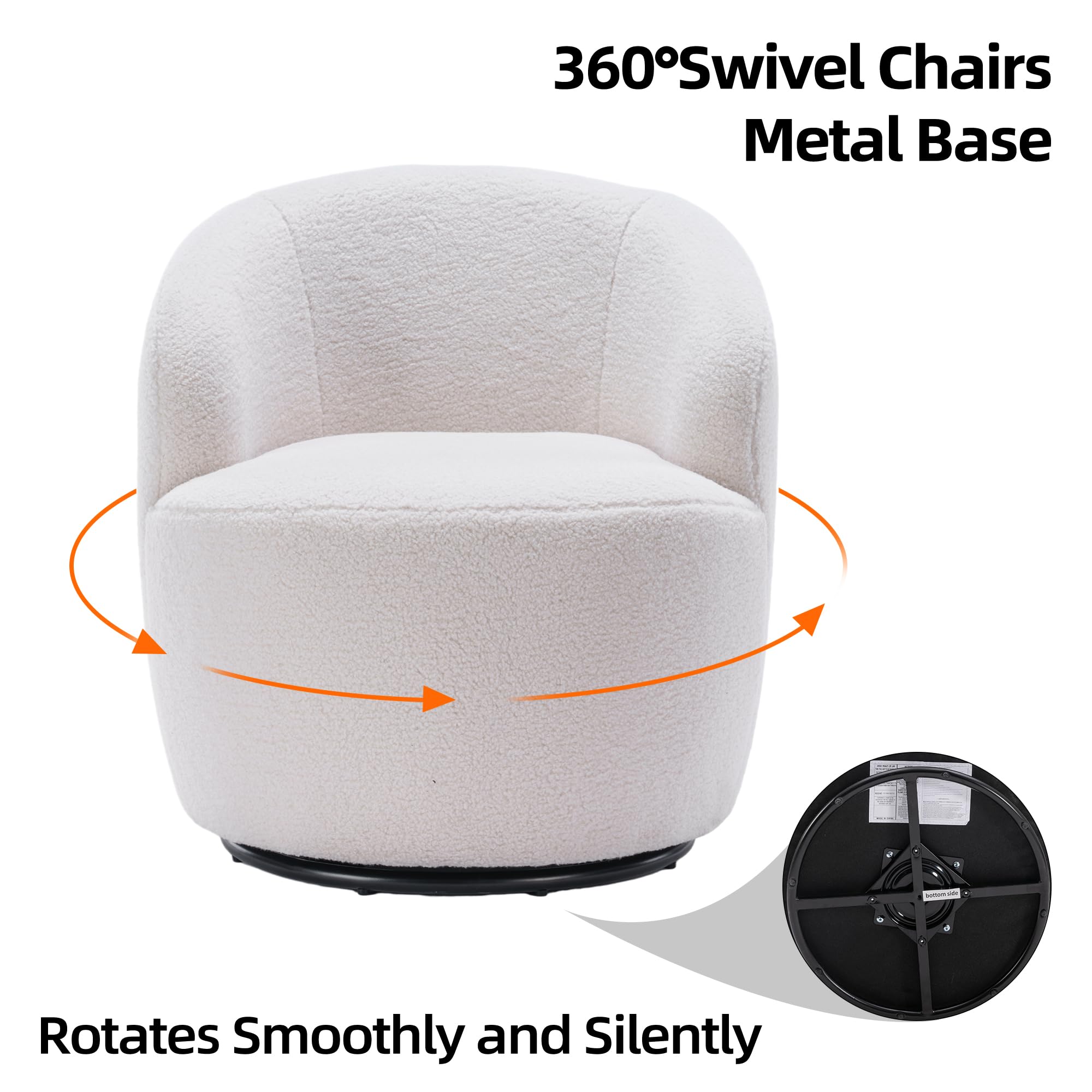 Homtique Small Swivel Barrel Chair - 360 Degree Rotating Comfy Round Club Chair with Boucle Fabric, Accent Armchair for Living Room, Bedroom, Apartment & Hotel Decor (Ivory-Teddy) - Perfect for Reading Nooks, Lounge Areas and Cozy Corners