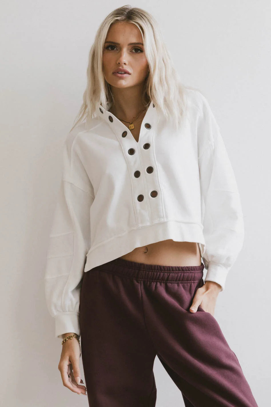 Maxfield Grommet Top Women's White Blouse - Breathable Summer Shirt for Casual Outings & Beach Wear | FINAL SALE
