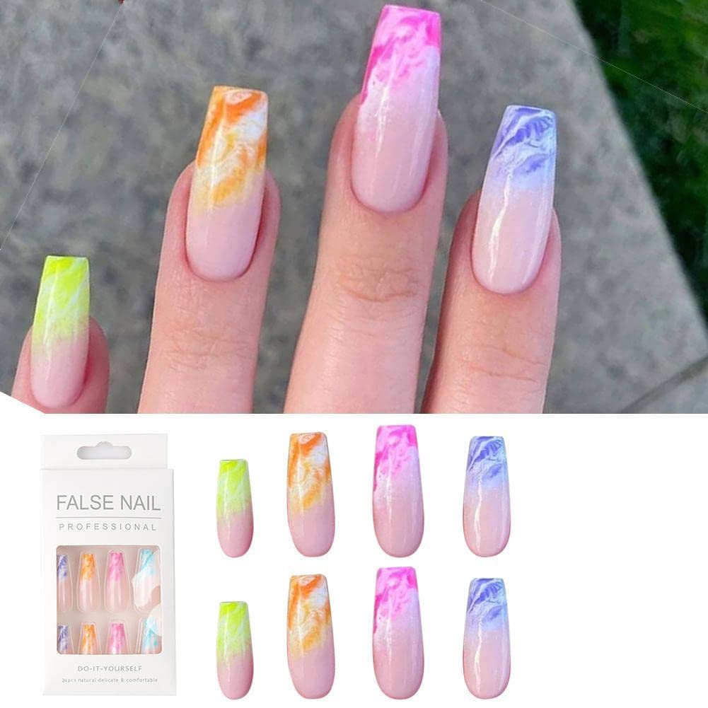 Full Cover Long Ballet False Nails - Glossy Artificial Press on Nails with Removable Adhesive | Perfect for Parties, Weddings & Special Occasions