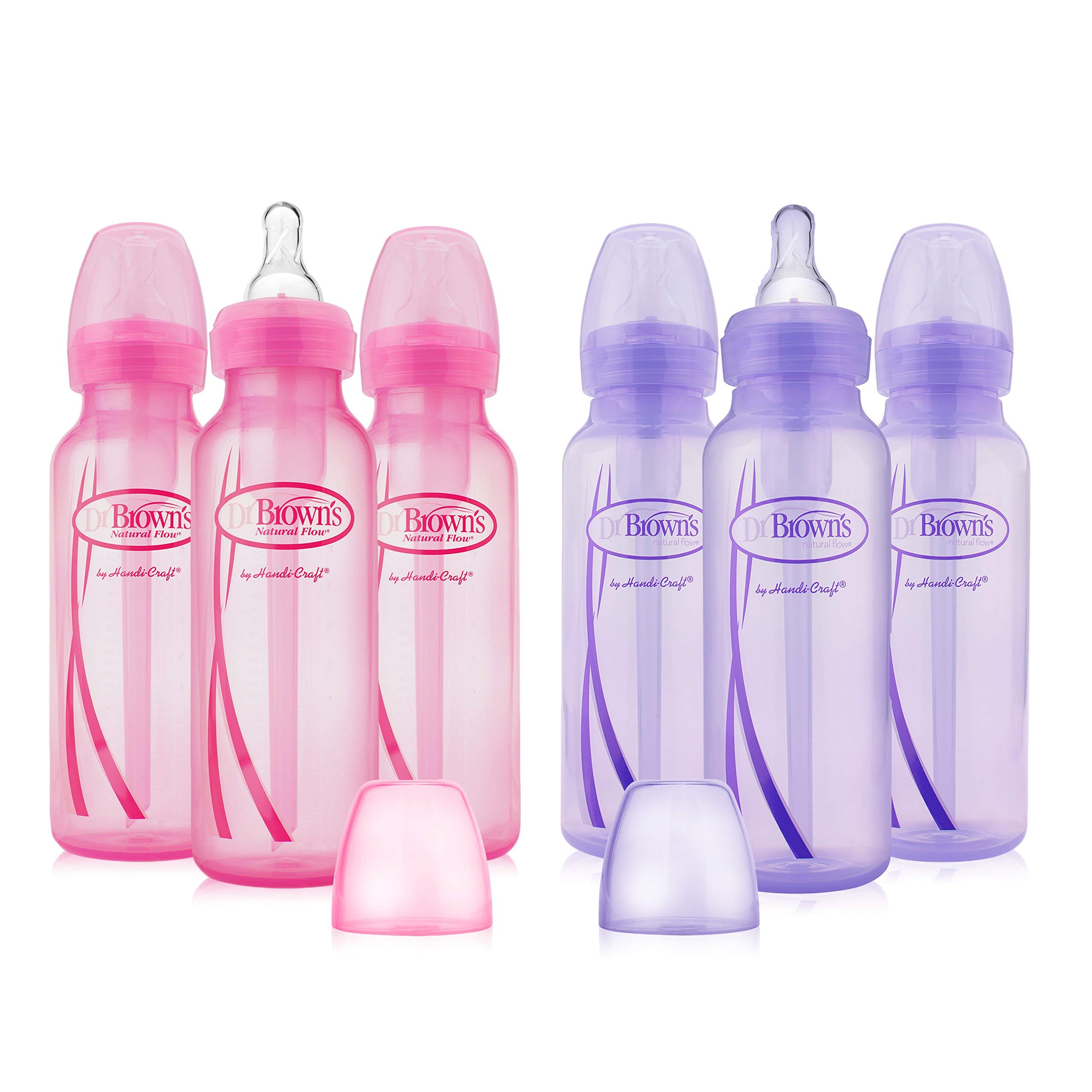 Dr. Brown's Baby Bottles for Girls - 6 Pack (8 oz) - Lavender & Pink Bottles Set - BPA-Free Anti-Colic Feeding Bottles for Infants - Perfect for Breastfeeding, Formula Feeding, and On-the-Go Use