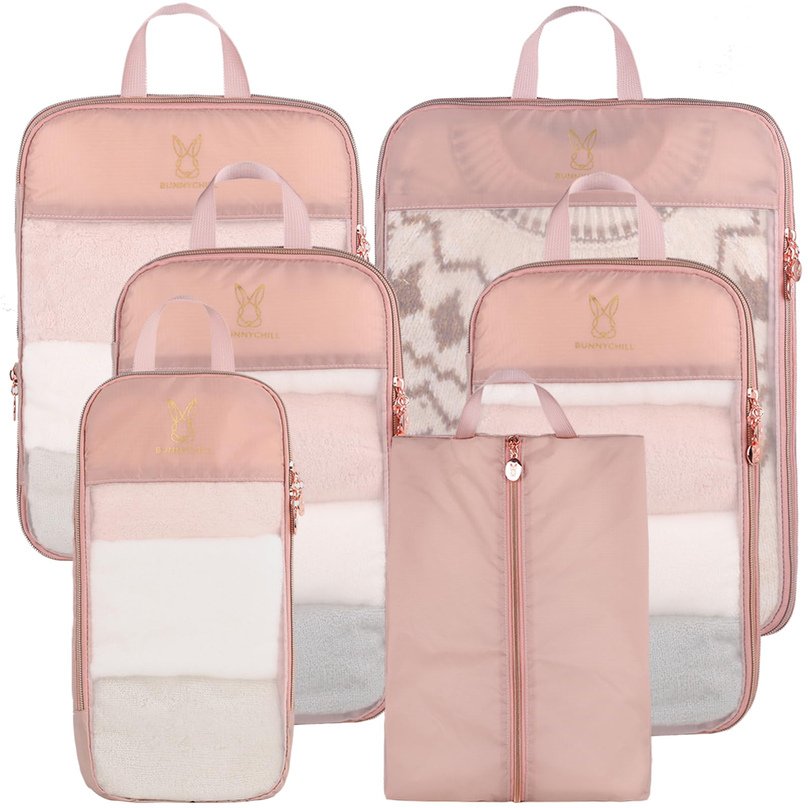 Transparent Expandable Compression Packing Cubes - Breathable Mesh Travel Organizer Set for Suitcases | Lightweight Luggage Essentials | Perfect for Business Trips, Vacations & Backpacking