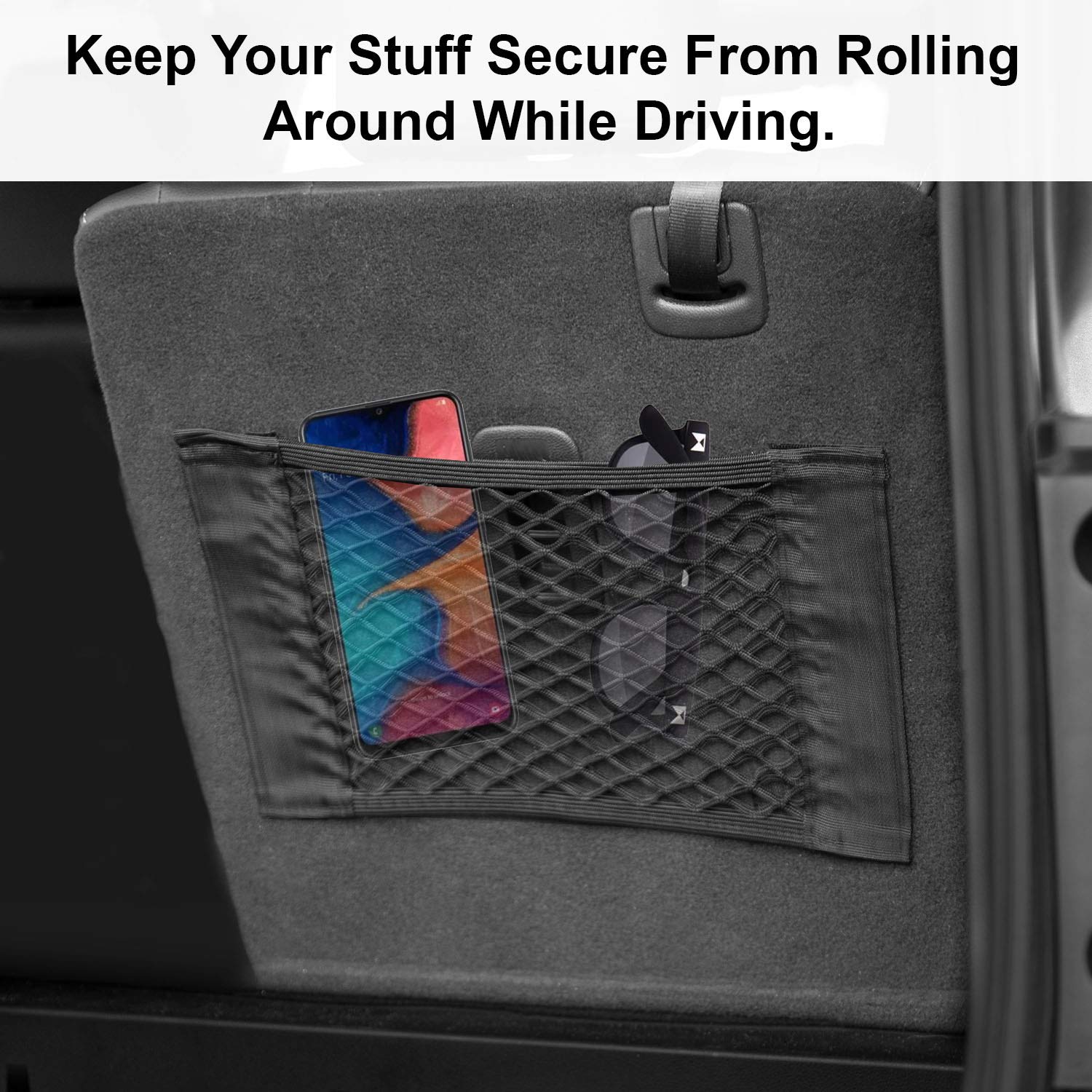 Lebogner 2-Pack Car Storage Net Organizer - Mesh Stick-On Cargo Pouch & Bungee Netting for Trunk, Seat Back, Suitcases | Elastic Vehicle Storage Solution for Road Trips, Camping & Daily Commute