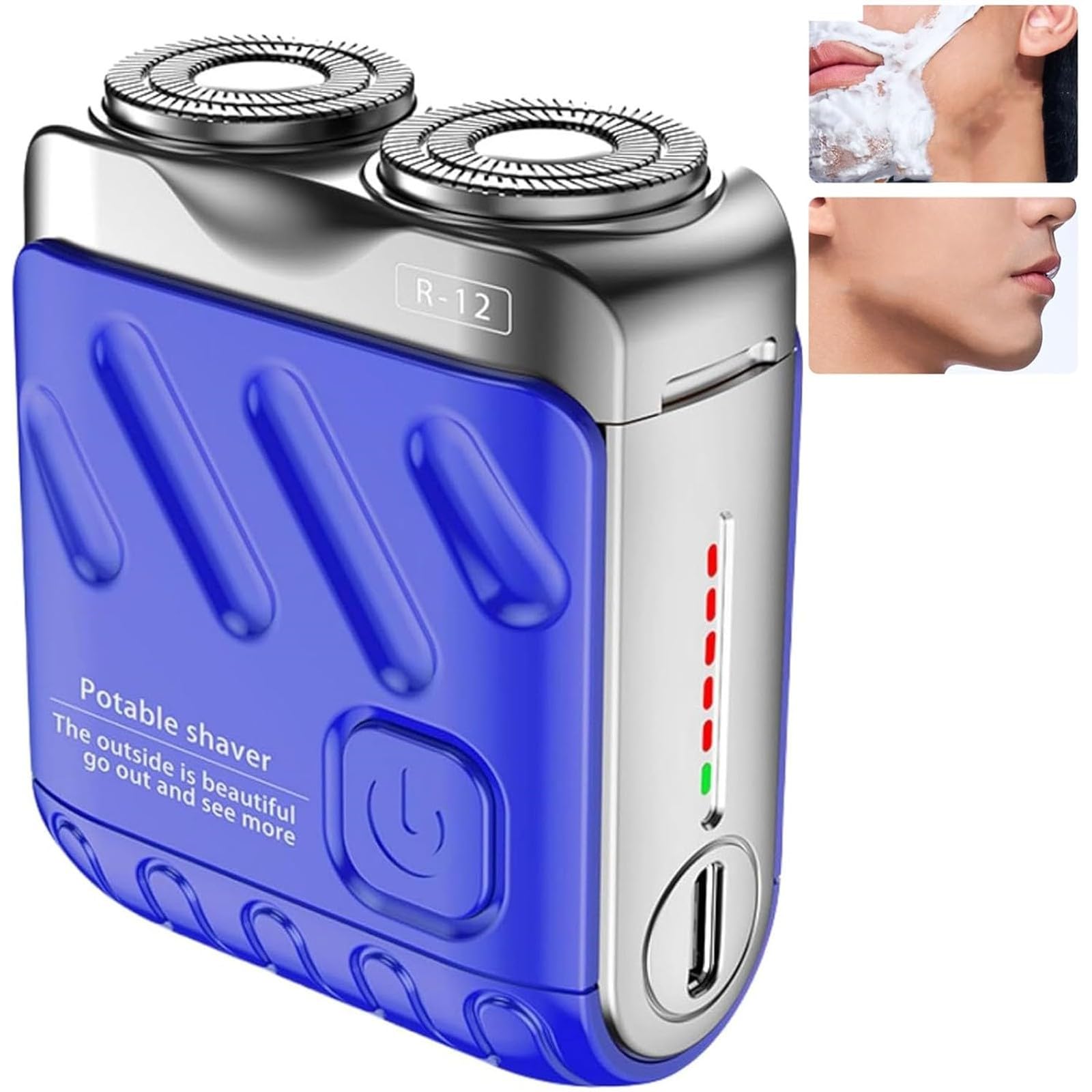 Mini Electric Razor for Men - Portable Wet/Dry Shaver with Double-Ring Magnetic Cutter, Full Body Washable Design for Face, Chest & Leg Hair Removal - Travel & Gym Use (Blue)