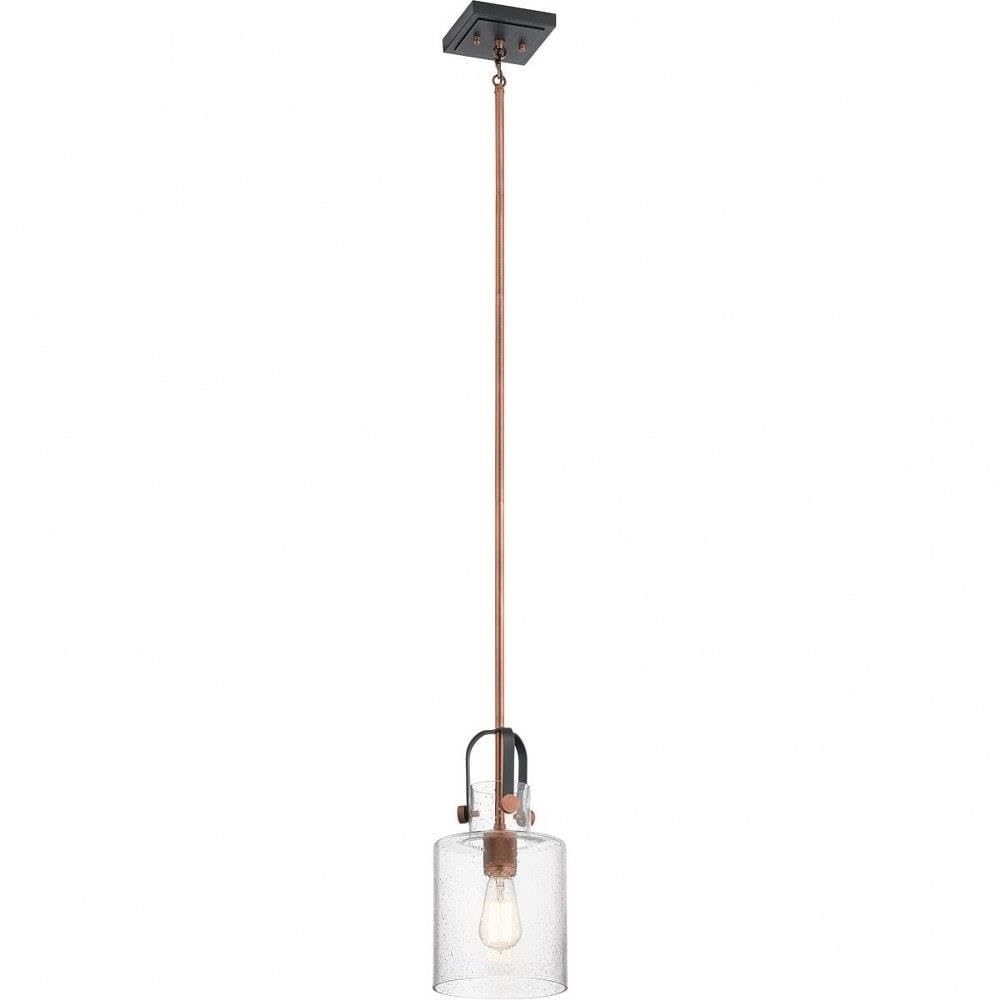 1 Light Contemporary Pendant Light Fixture with Clear Seeded Glass & Antique Copper Finish - Modern Dining Room, Kitchen Island or Entryway Lighting