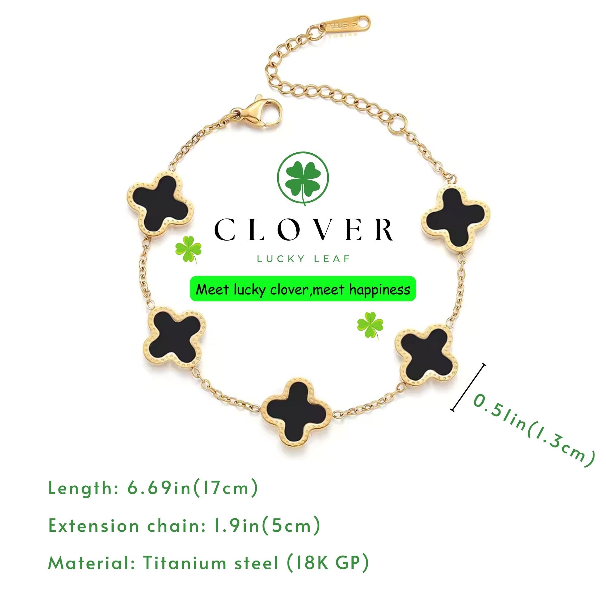 18K Gold Plated Four Leaf Clover Bracelet for Women - 925 Sterling Silver Lucky Charm Link Bracelet - Trendy Jewelry Gift for Teen Girls & Women - Perfect for Everyday Wear, Parties & Special Occasions