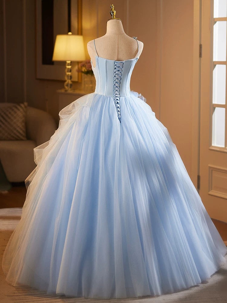 Elegant A-Line Tulle Lace Blue Long Prom Dress - Formal Evening Gown for Homecoming, Ball & Special Occasions