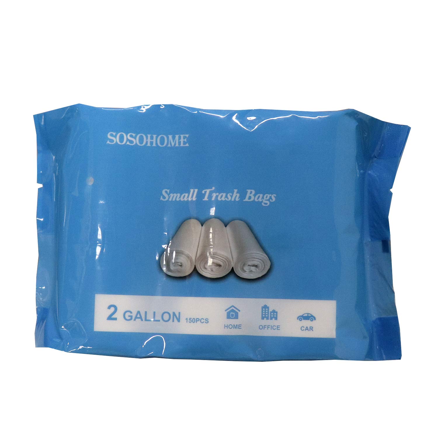 2 Gallon Small Clear Trash Bags - 150 Count (3 Rolls) | Perfect for Bathroom, Office, Bedroom & Kitchen Waste Bins