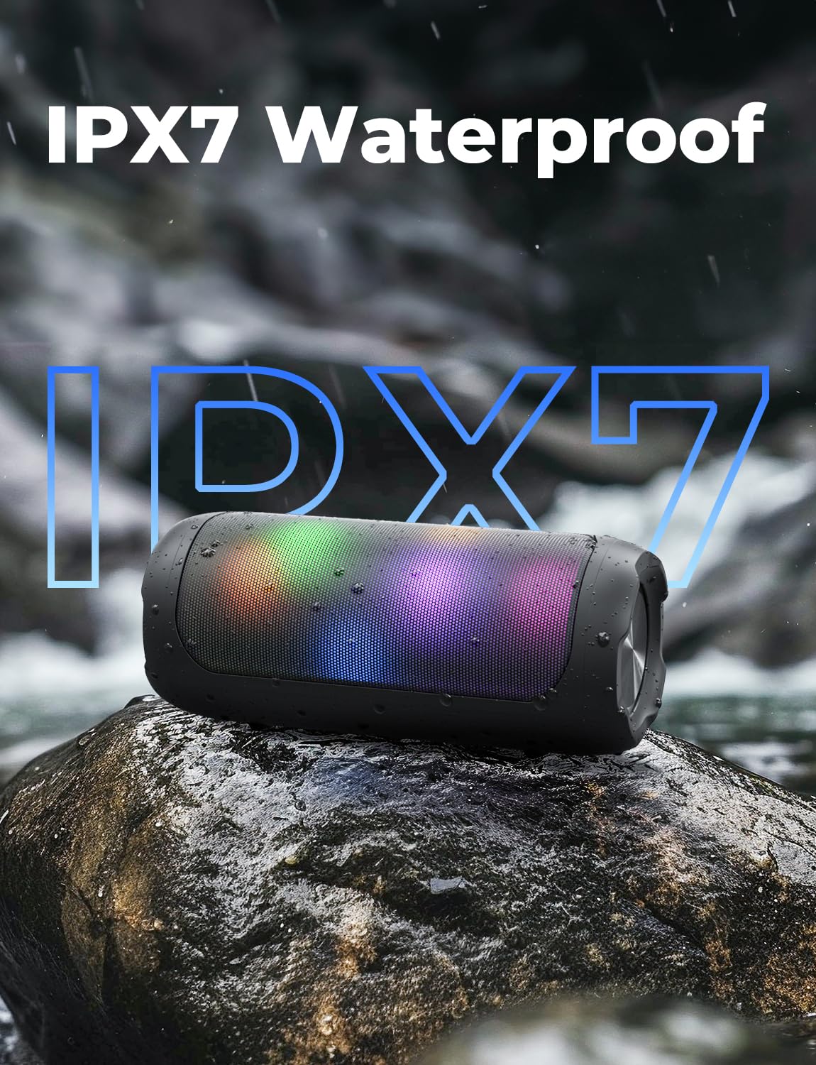 VOSFEEL Wireless Bluetooth Speaker with Gravity Sensor Lights, 30-Hour Playtime, Stereo Bass, IPX7 Waterproof, USB/Micro TF Card Support, Ideal for Mobile Phone, PC, and Outdoor Adventures - Perfect Gift for Men