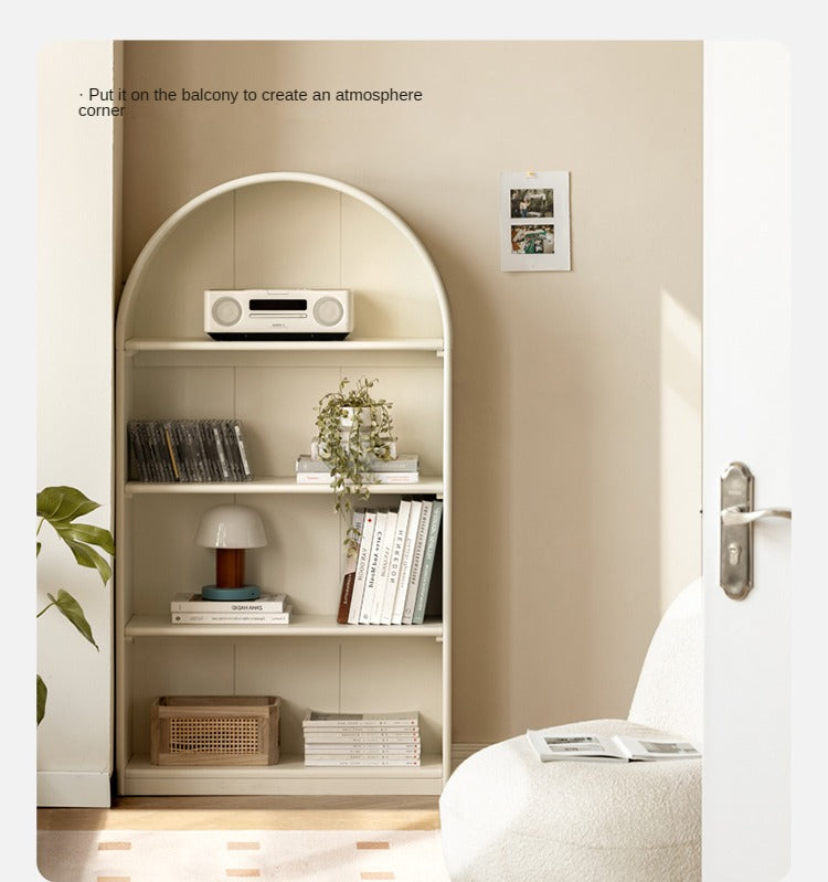 Solid Poplar Wood Arch Bookcase - Display Cabinet & Bookshelf in Cream for Living Room, Bedroom & Office Storage