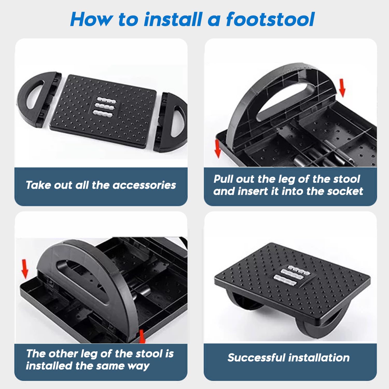 Ergonomic Under Desk Footrest with Massage Rollers - Adjustable Office Foot Stool for Pain Relief & Improved Posture - Detachable Black Design for Home & Office Workspaces - Perfect for Long Hours of Sitting at Computer Desks
