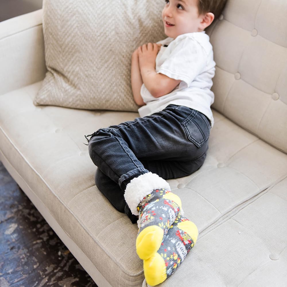 Pudus Kids Warm Cozy Recycled Slipper Socks for Boys & Girls - Eco-Friendly Winter Socks for Children - Perfect for Indoor Play, Lounging & Cold Weather Comfort