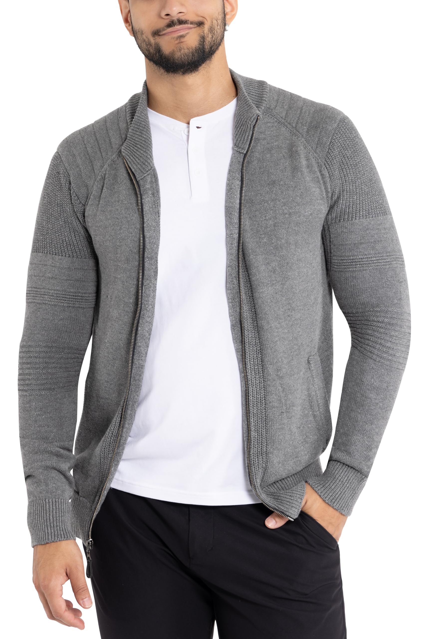 X RAY Men's Slim Fit Zip Up Cardigan Sweater - Lightweight Knit Jacket for Spring & Fall (Big & Tall Sizes) | Casual Office Wear & Layering Outfits