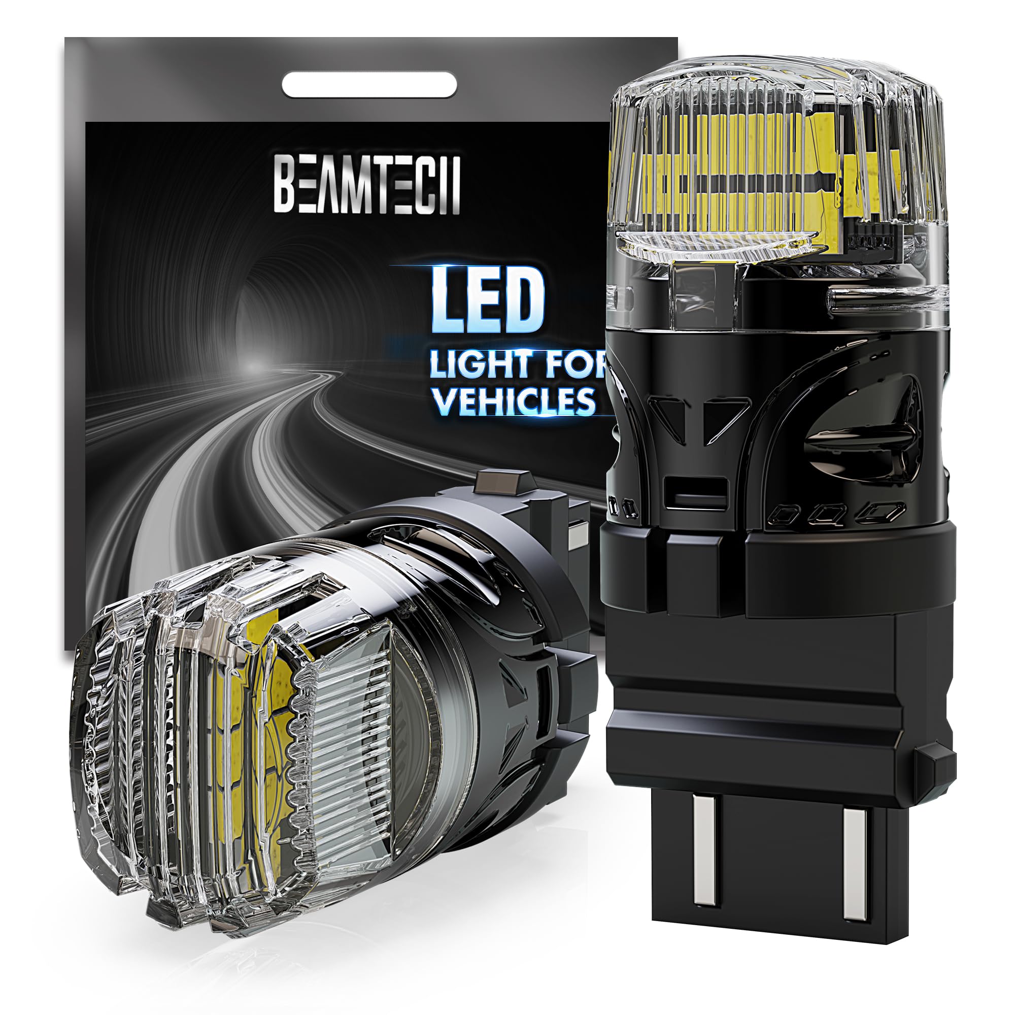 BEAMTECH 3157 3156 LED Bulbs - Super Bright 6500K White Reverse Lights for 3056 3156A 3057 4157 4057 3457 3057 Tail Lights, Brake & Parking Lights - Pack of 2 - Perfect for Night Driving & Enhanced Vehicle Safety