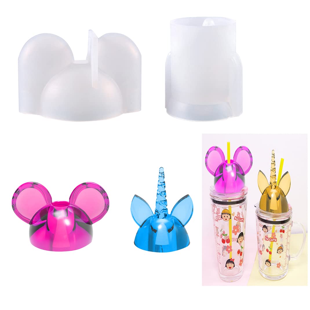 2Pcs Straw Topper Resin Molds - Unicorn & Mouse Head Silicone Molds for DIY Epoxy Resin Casting, Cute Straw Decorations for Drinks - Perfect for Birthday Parties, Baby Showers & Craft Projects
