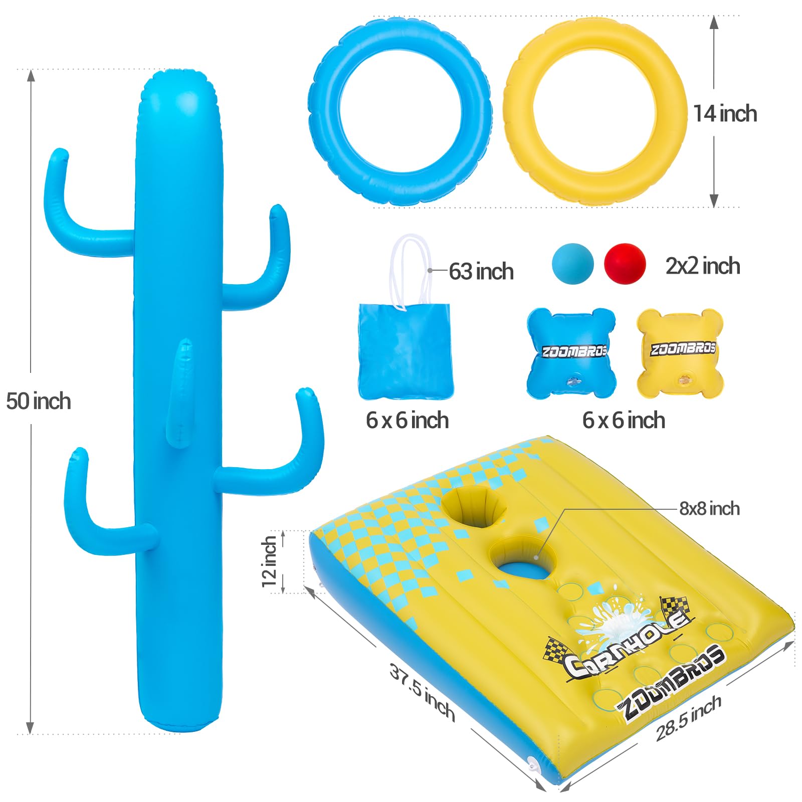 2-in-1 Inflatable Cornhole & Ring Toss Game Set with 6 Bean Bags - Floating Pool Party Games for Adults, Teens and Family - Perfect for Backyard BBQs, Beach Parties and Summer Fun