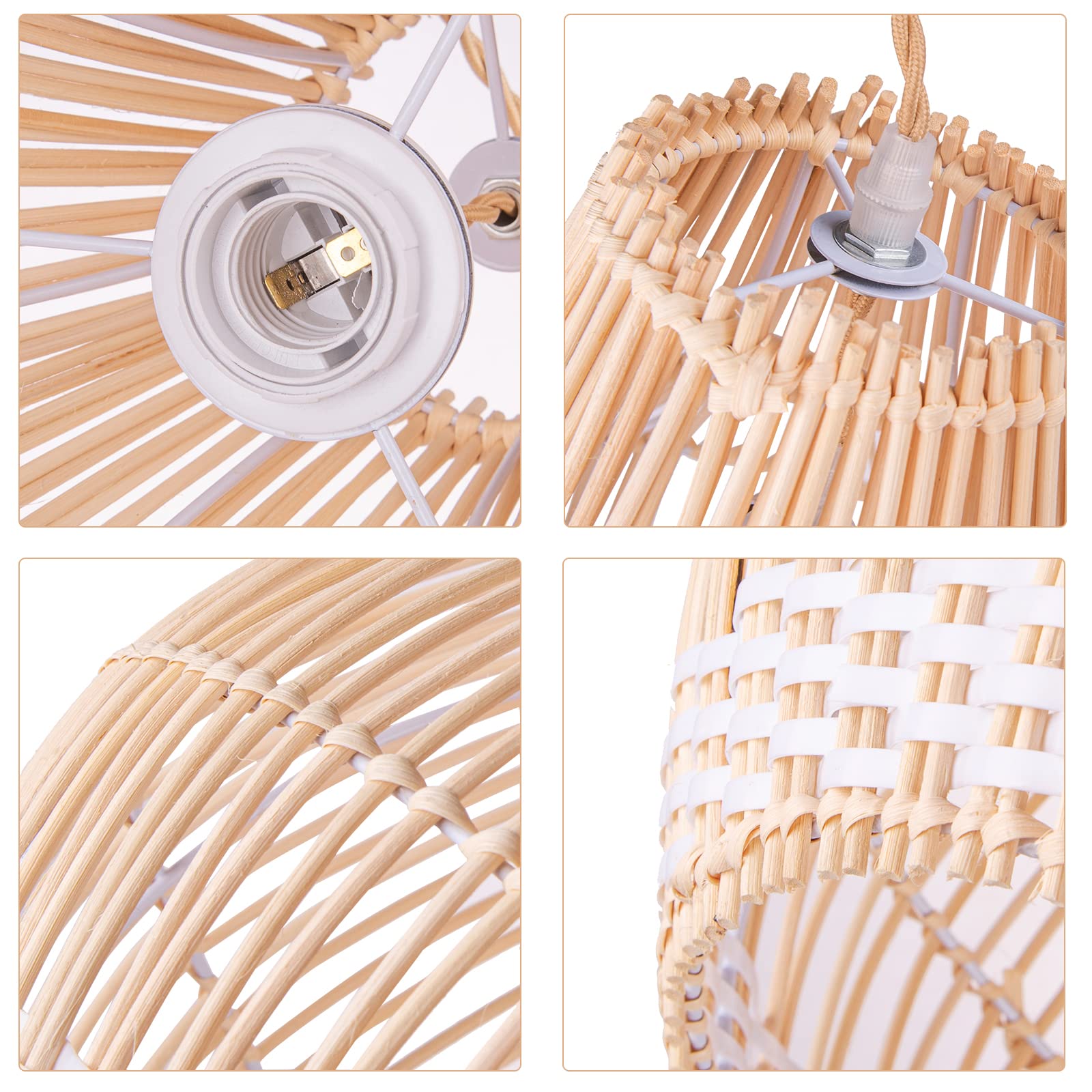 Arturesthome Coastal Rattan Pendant Light - Handmade Woven Wicker Chandelier for Kitchen Island, Living Room & Bedroom - White Round Ceiling Lamp with Natural Texture - Perfect for Farmhouse, Boho & Coastal Decor Styles